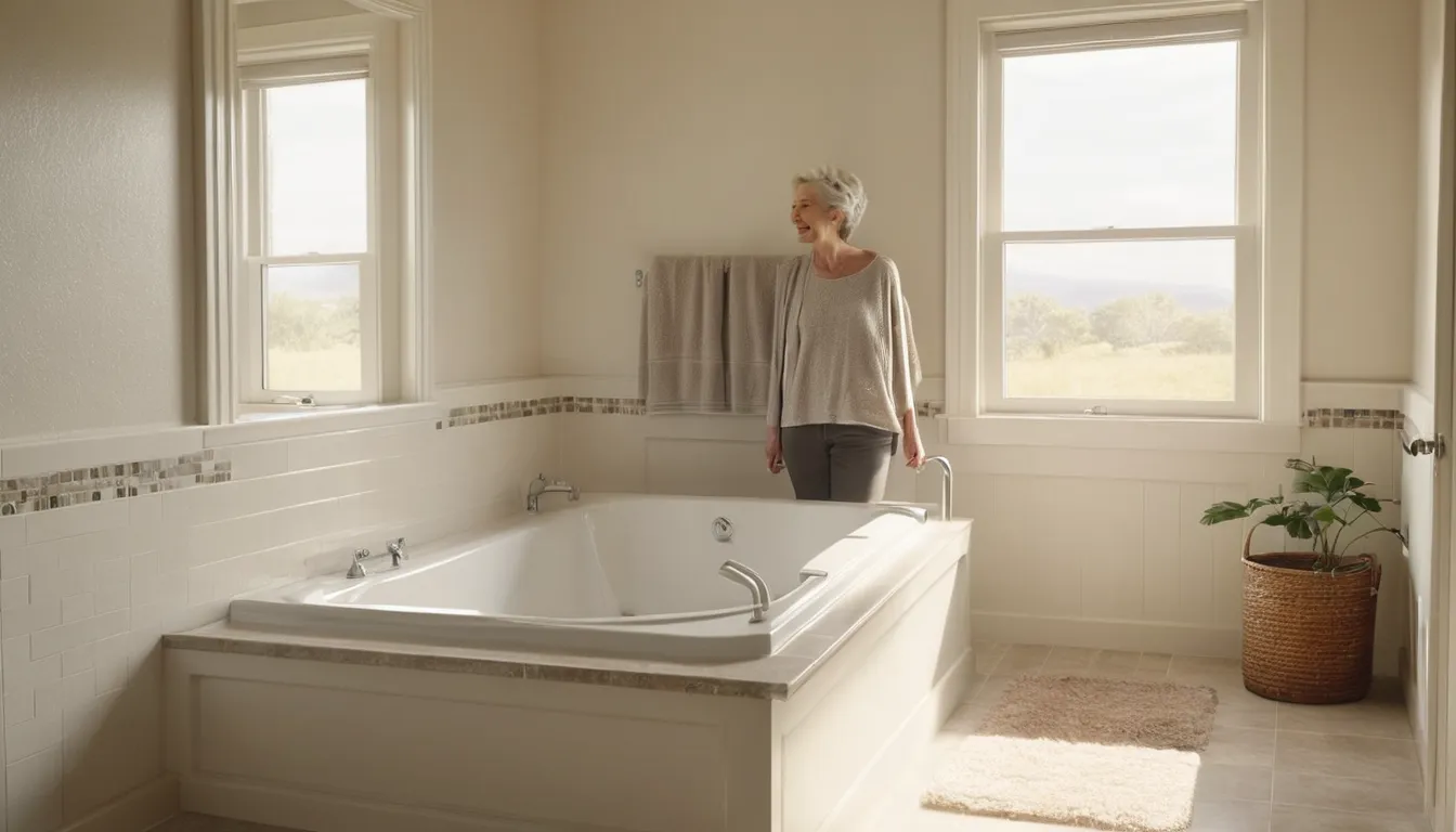 A bright, accessible bathroom with a walk-in tub in a Parma home